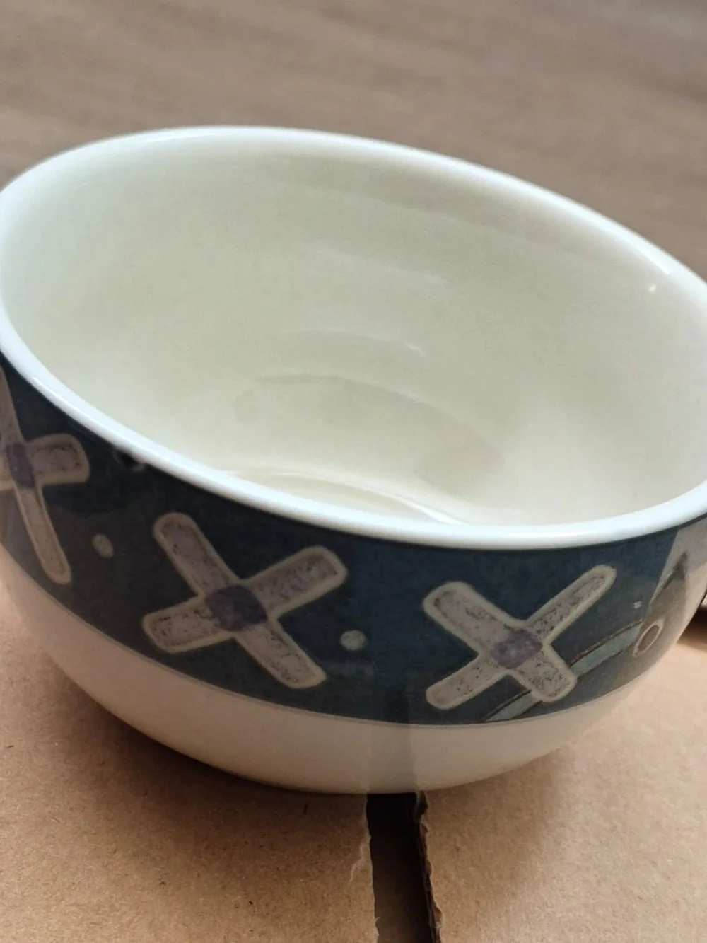 8 Ceramic soup Bowl with Blue Decorative Band